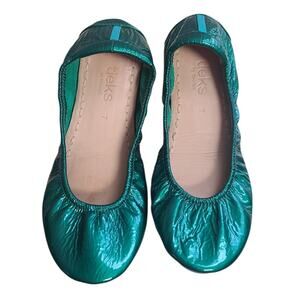 Tieks Emerald Green Patent Ballet Flats Size 7 GUC No Box Full-Grain Leather